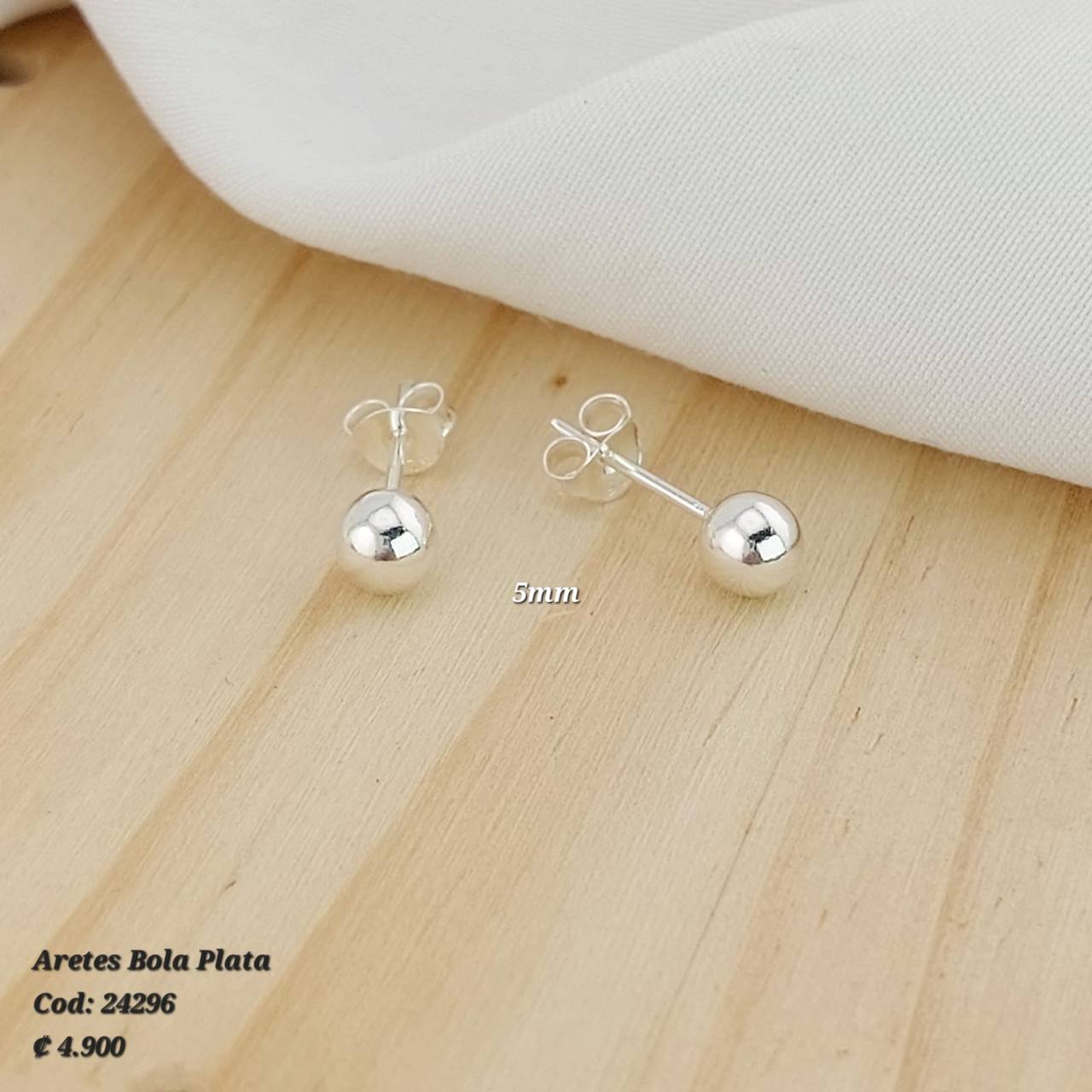 Aretes Bola 5mm Plata 925 24296