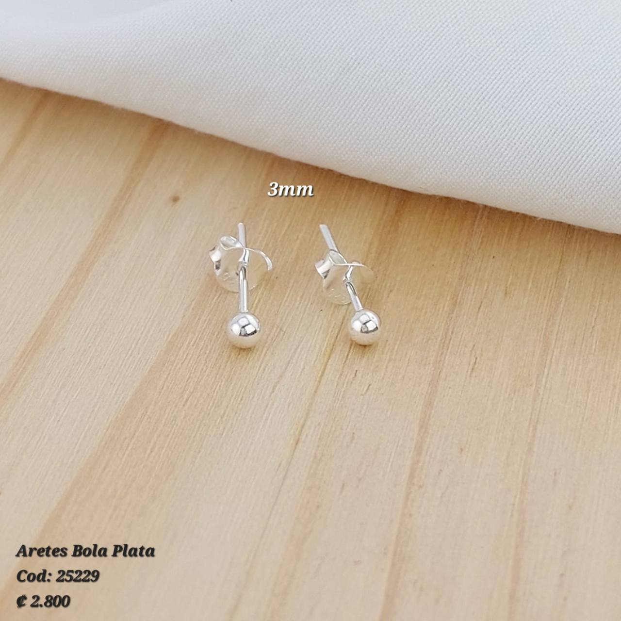 Aretes Bola 3mm Plata 925 25229