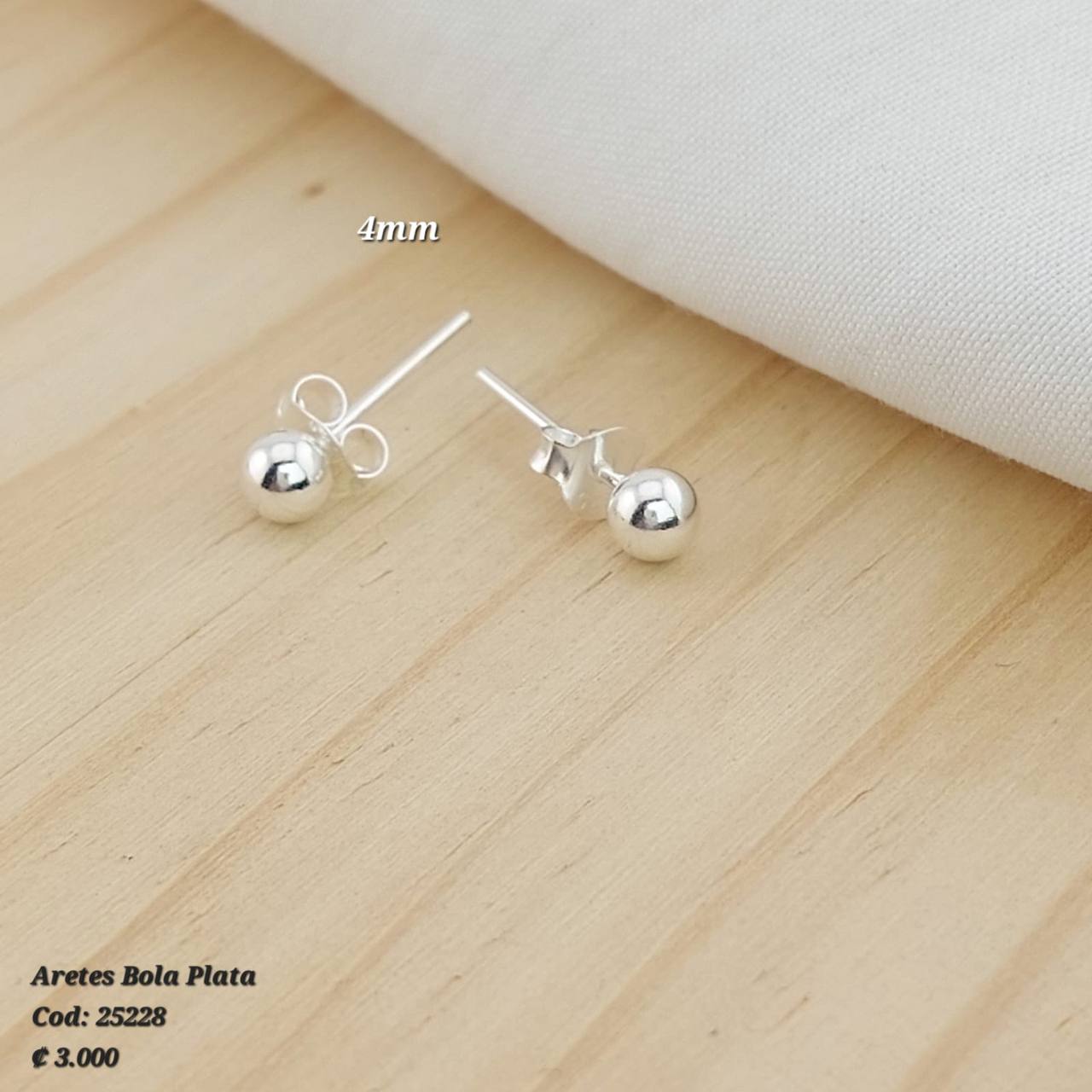 Aretes Bola 4mm Plata 925 25228