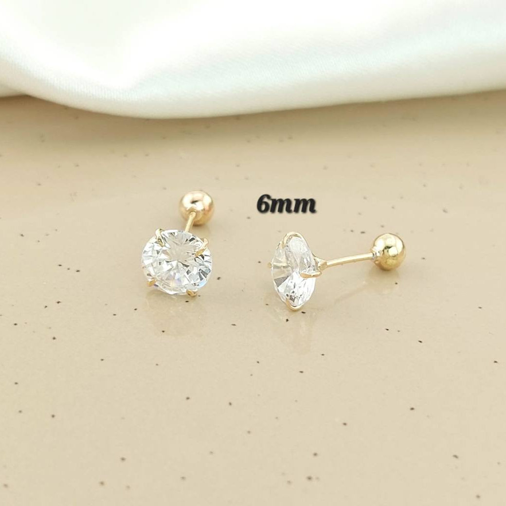 Dormilones Piedra Blanca 6mm Oro 10k 25396