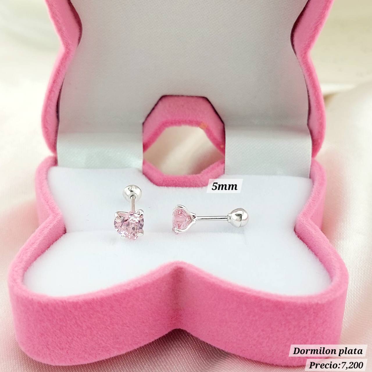 Dormilones Piedra Corazón 5mm Plata 925 25137