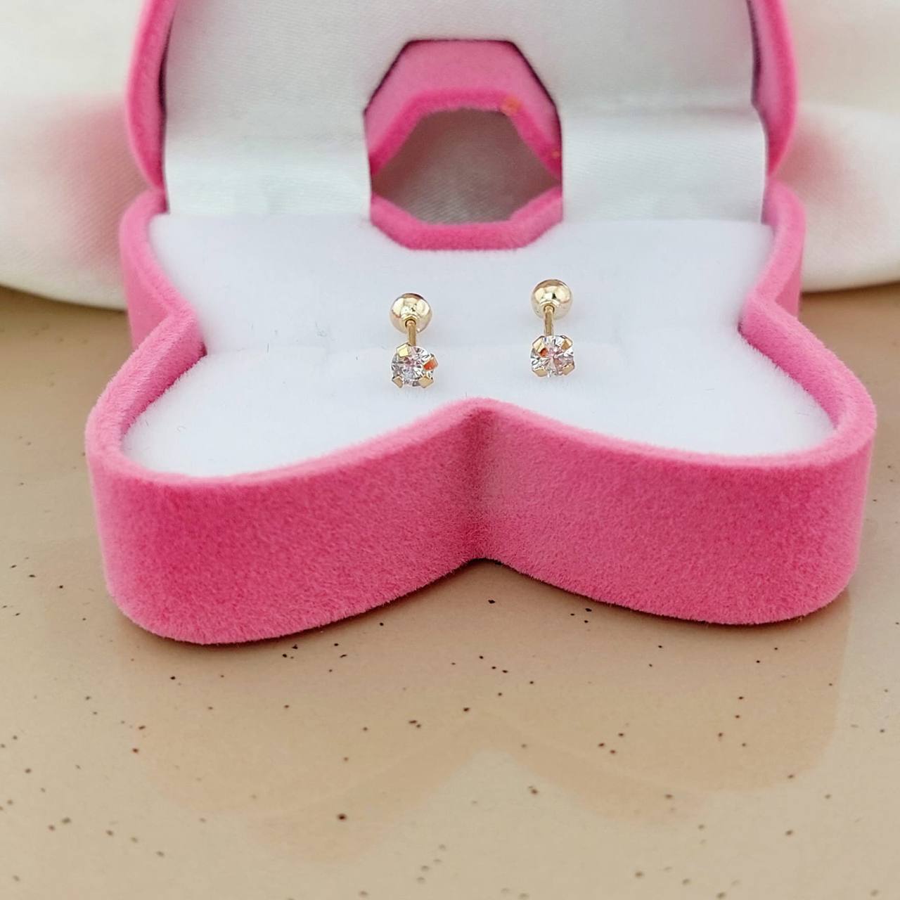 Dormilones Piedra Blanca 3mm Oro 10K 25173