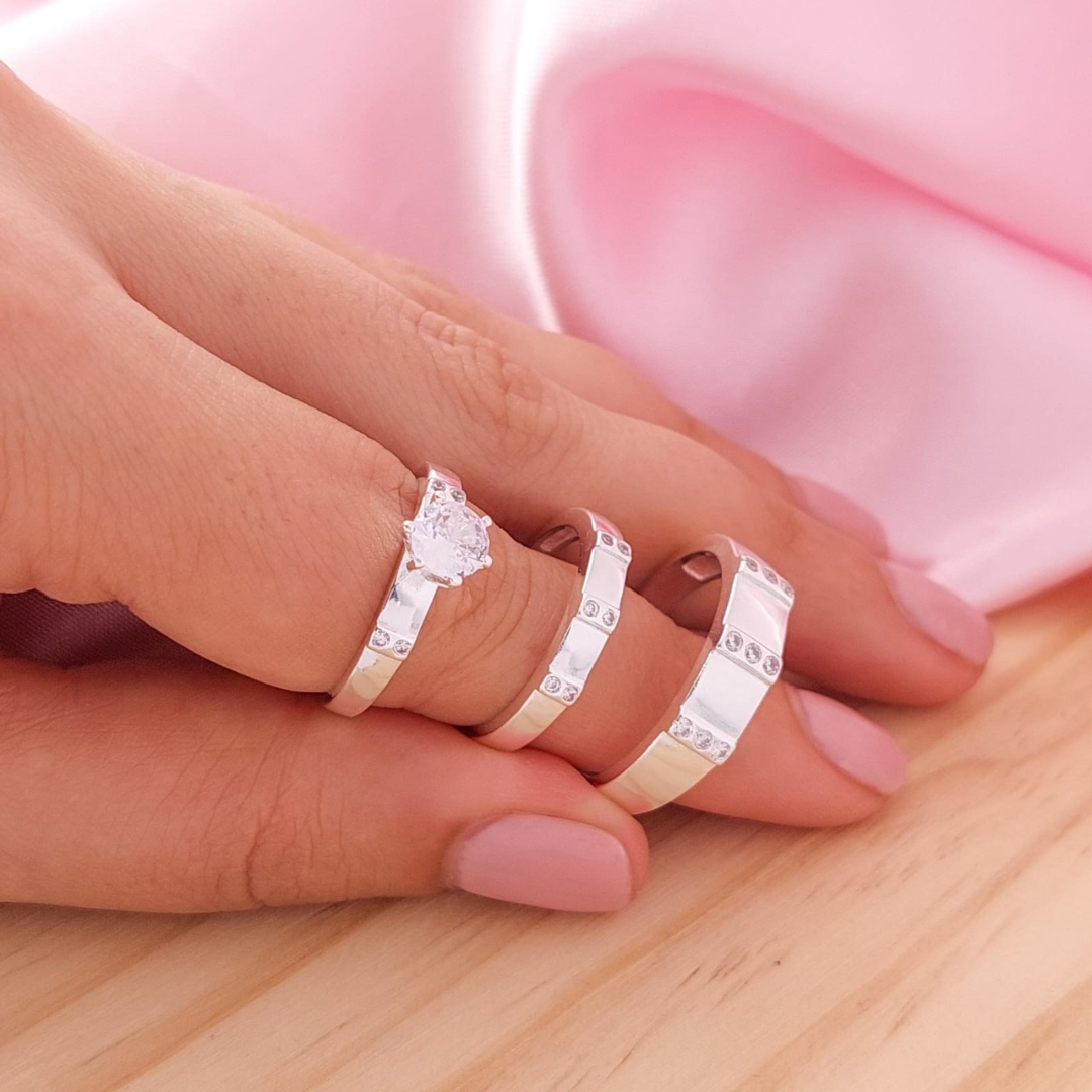 Anillos Tríos Matrimonio Plata 925 24744x
