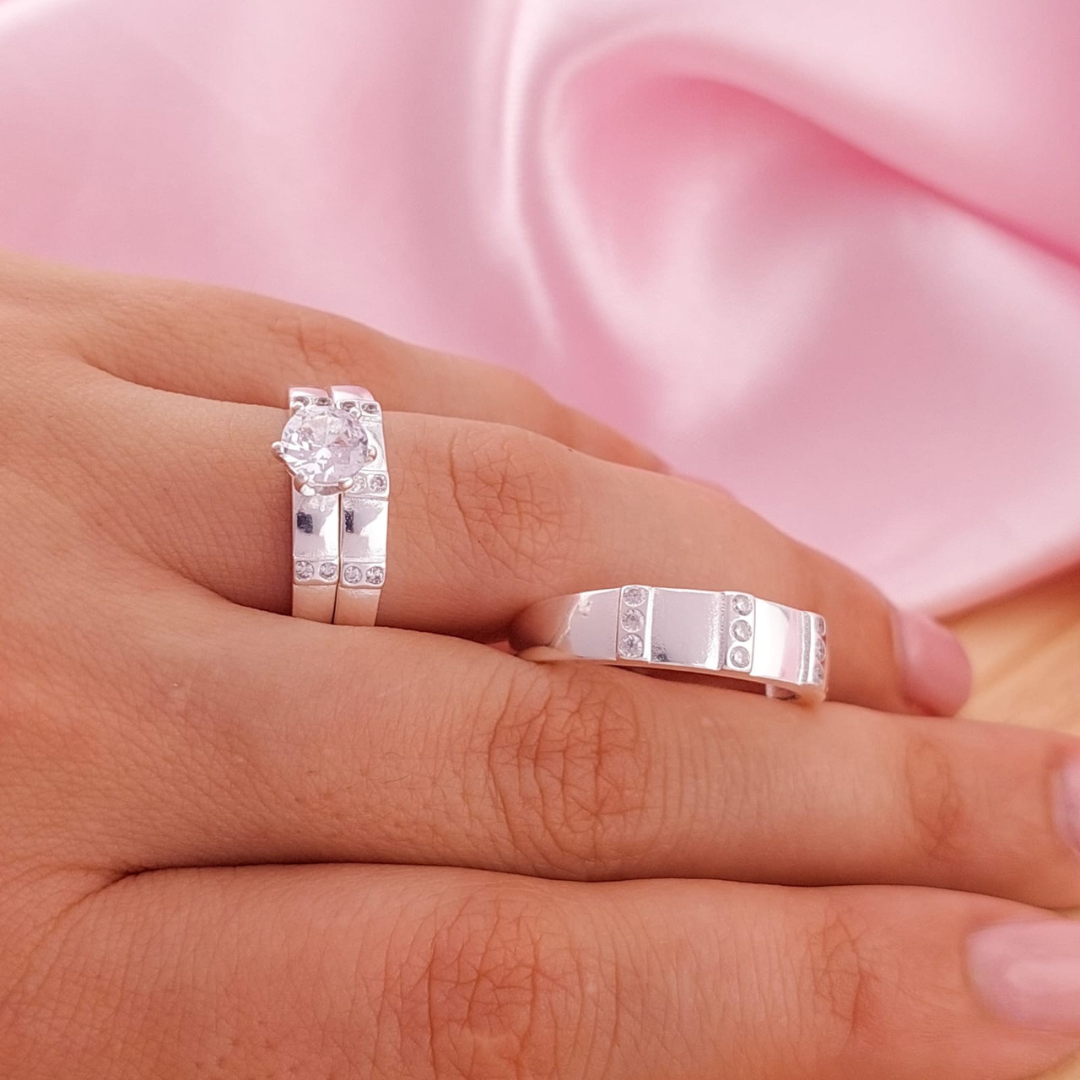 Anillos Tríos Matrimonio Plata 925 24744x