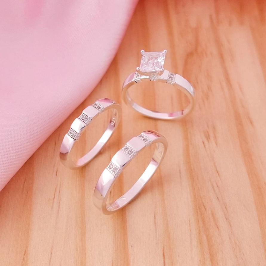 Anillos Tríos Matrimonio Plata 925 24743x