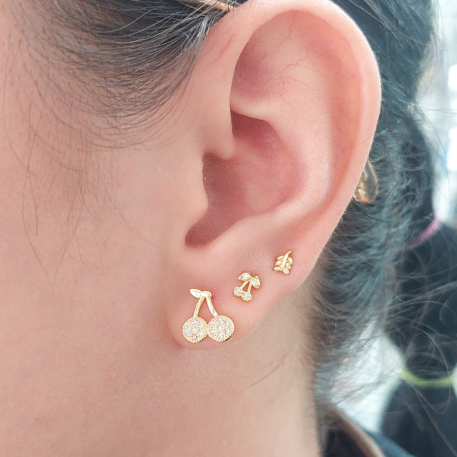 Aretes Trio Oro Laminado cerezas 24964
