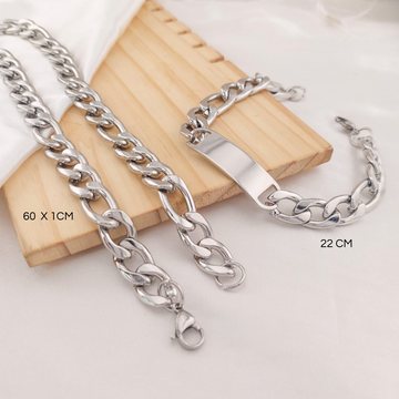 Cadena 60cm/ Pulsera Placa 22cm Acero 25015