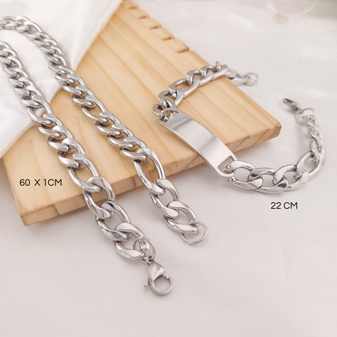 Cadena 60cm/ Pulsera Placa 22cm Acero 25015