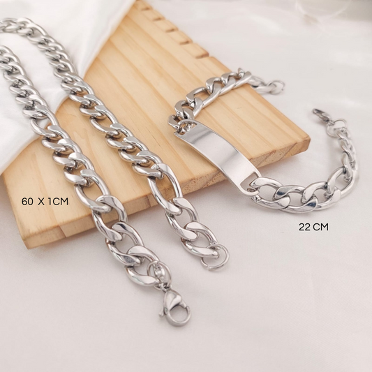 Cadena 60cm/ Pulsera Placa 22cm Acero 25015