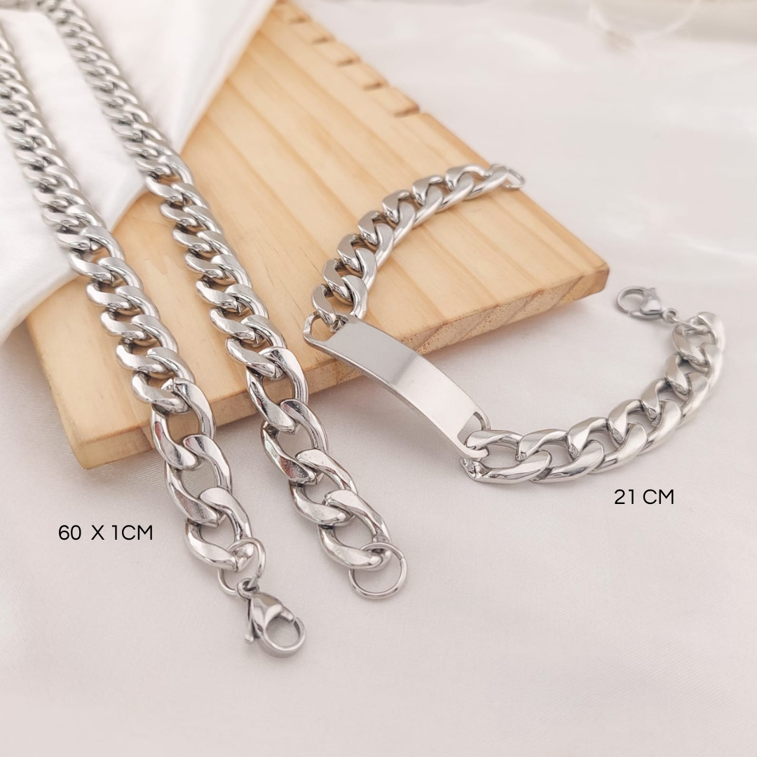 Cadena 60cm/ Pulsera Placa 21cm Acero 25014
