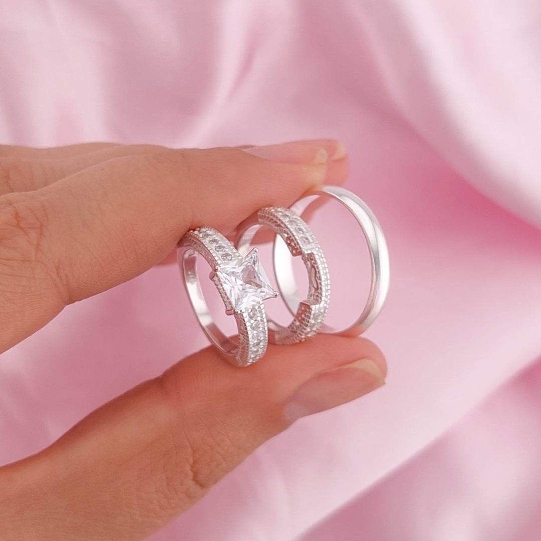 Anillos Tríos Matrimonio Plata 925 25585