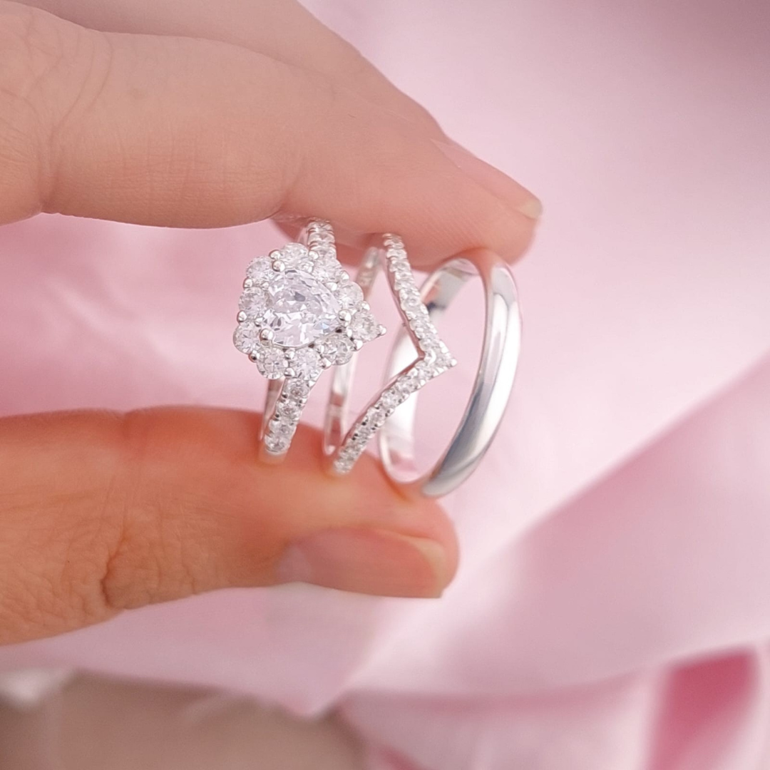 Anillos Tríos Matrimonio Plata 925 25586