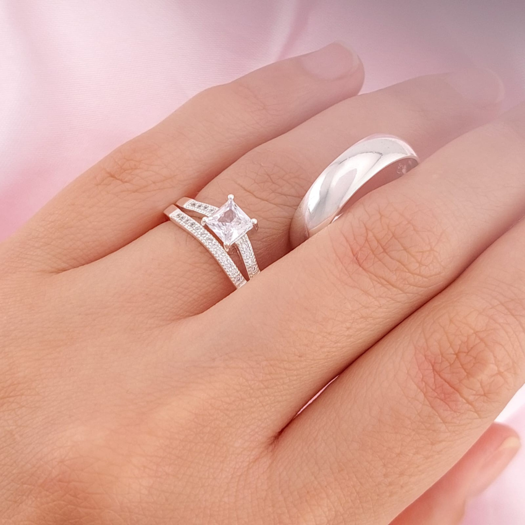 Anillos Tríos Matrimonio Plata 925 25584