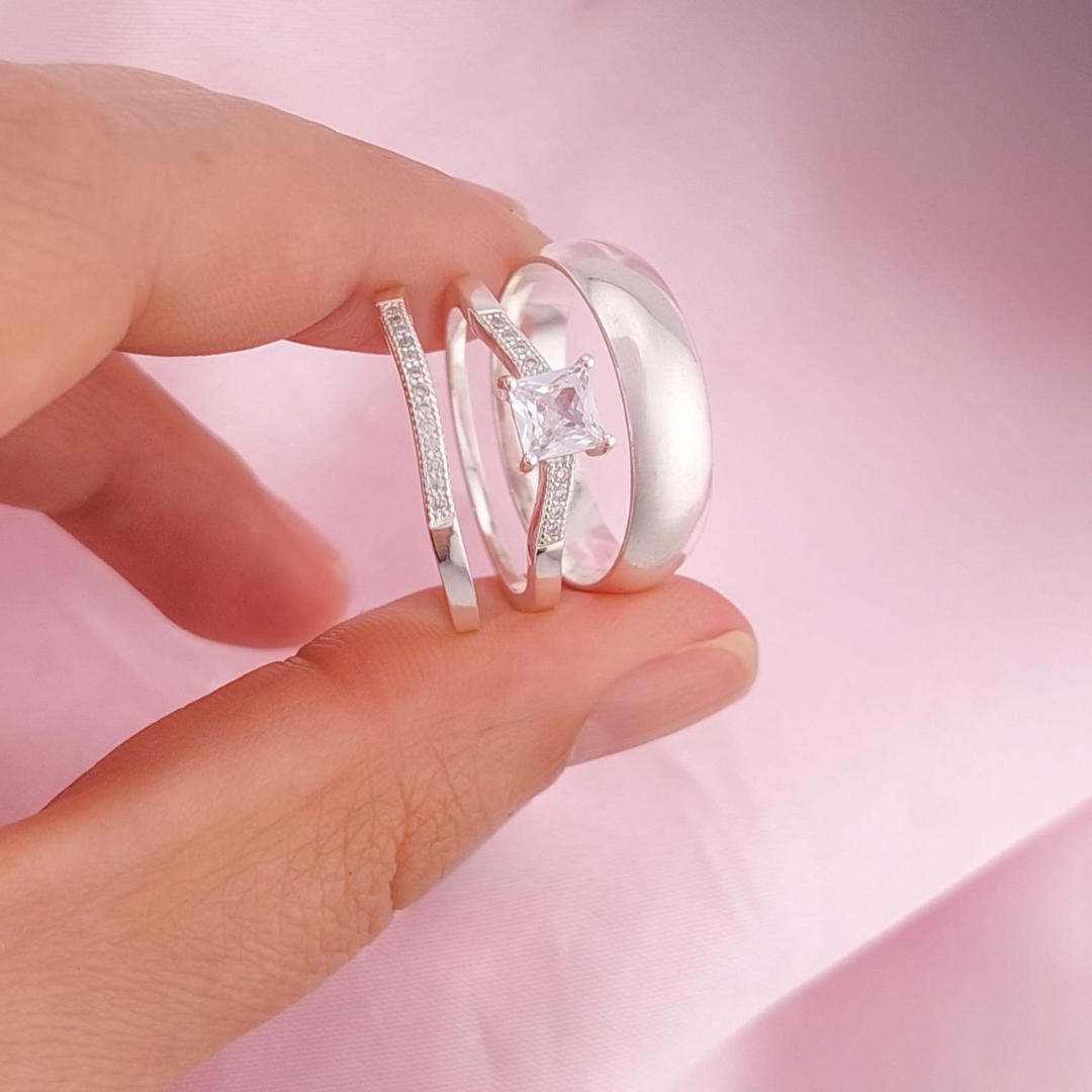 Anillos Tríos Matrimonio Plata 925 25584