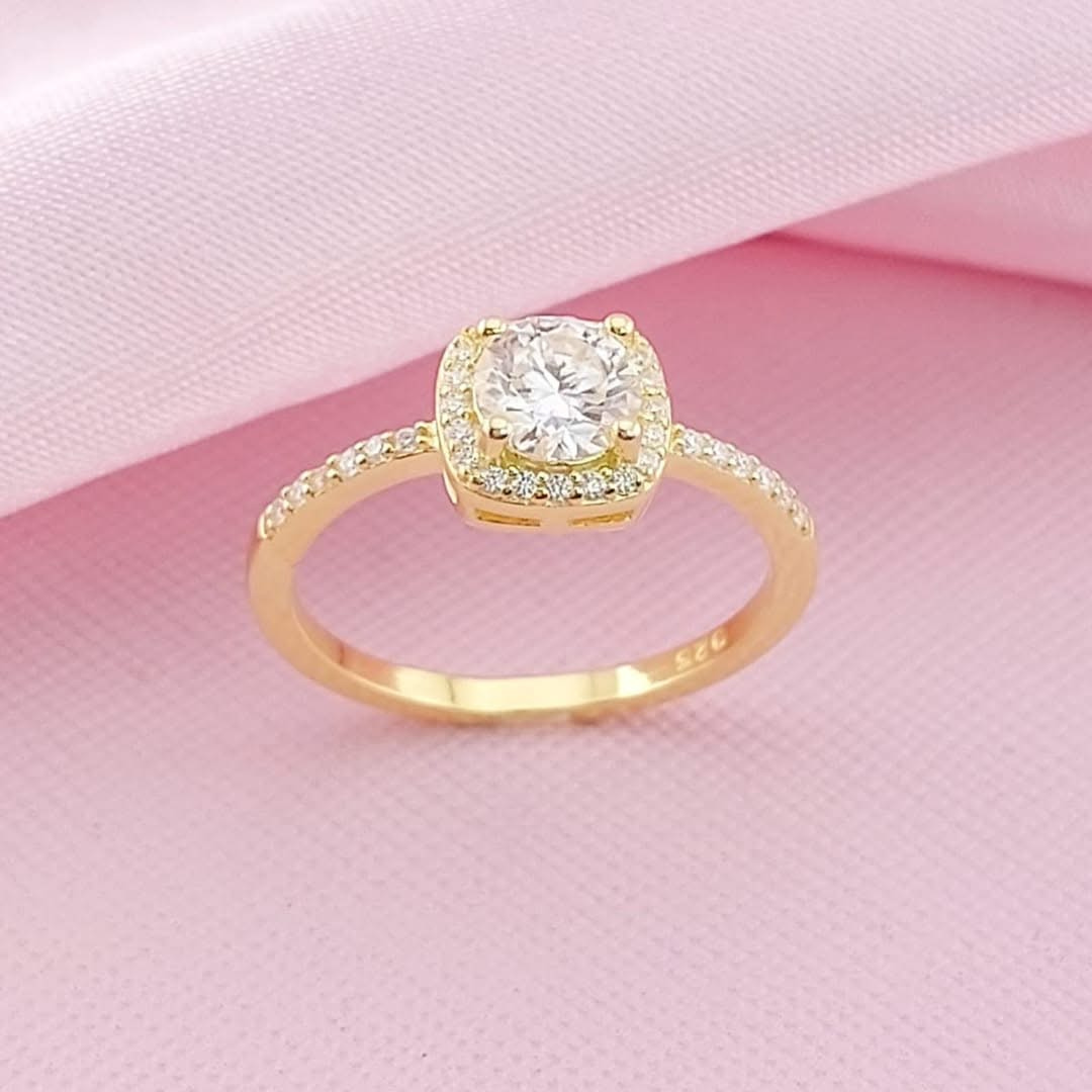 Anillo Compromiso Plata 925 Baño Oro 18k Diamante Moissanita TW 1.184CT VVS1 Certificado 25610