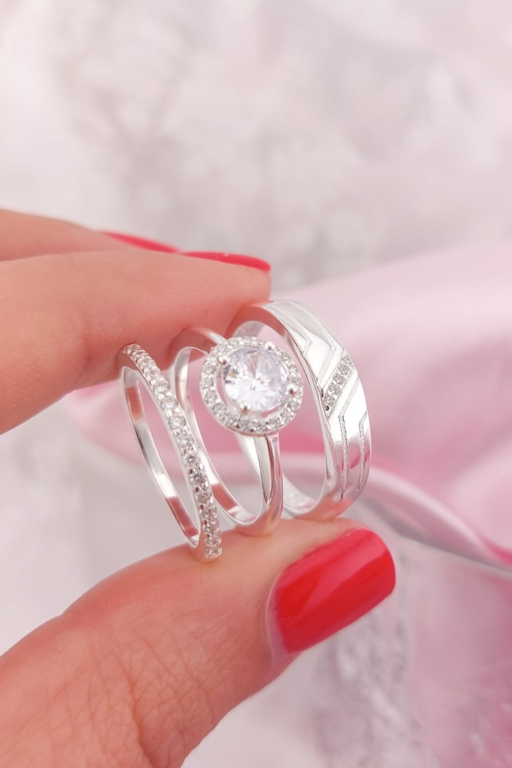 Anillos Tríos Matrimonio Plata 925 25666