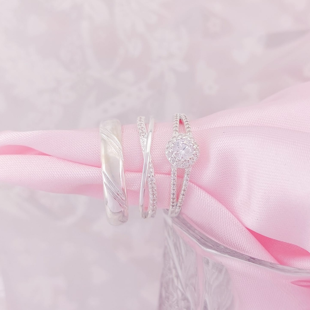 Anillos Tríos Matrimonio Plata 925 25668