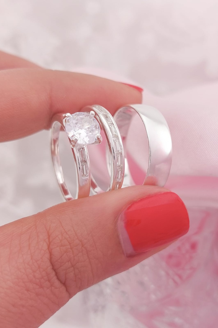 Anillos Tríos Matrimonio Plata 925 25664