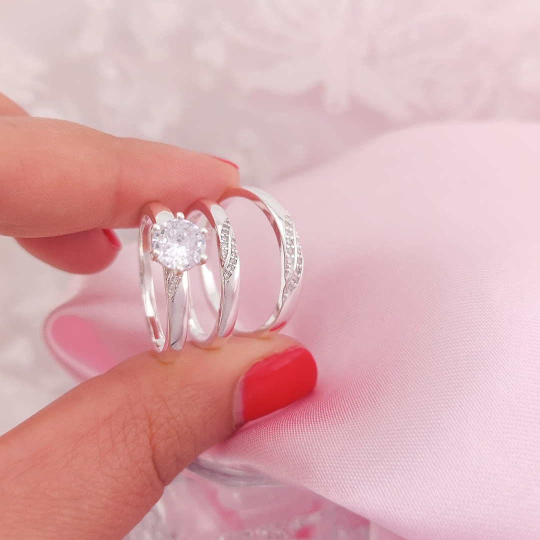 Anillos Tríos Matrimonio Plata 925 25661