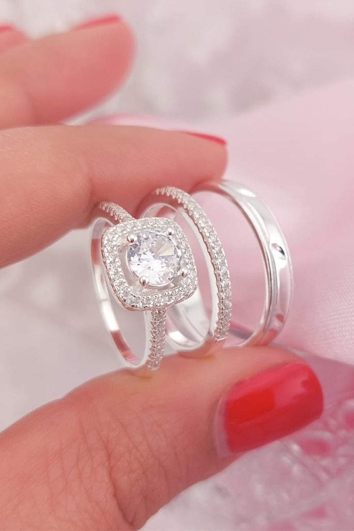 Anillos Tríos Matrimonio Plata 925 25658