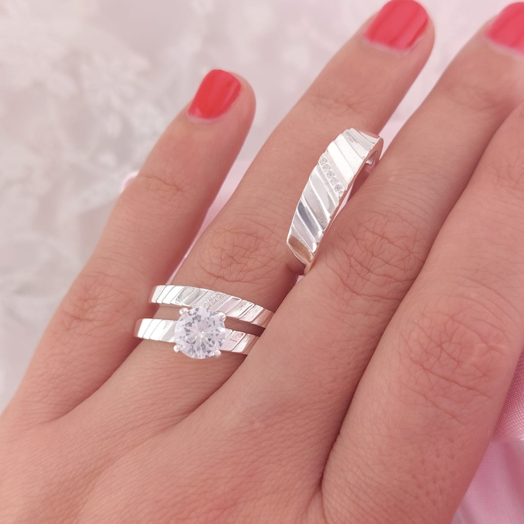 Anillos Tríos Matrimonio Plata 925 25663