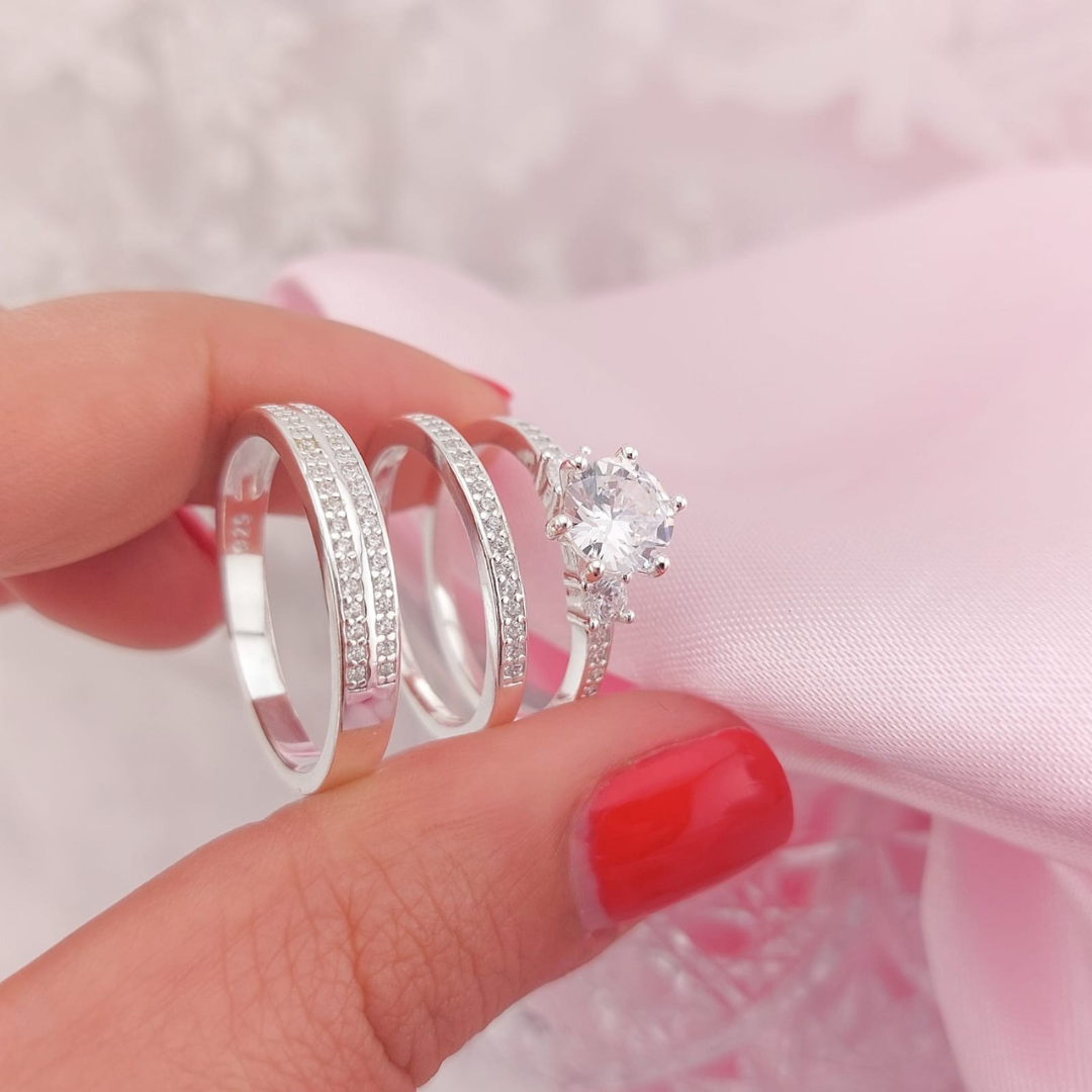 Anillos Tríos Matrimonio Plata 925 25662