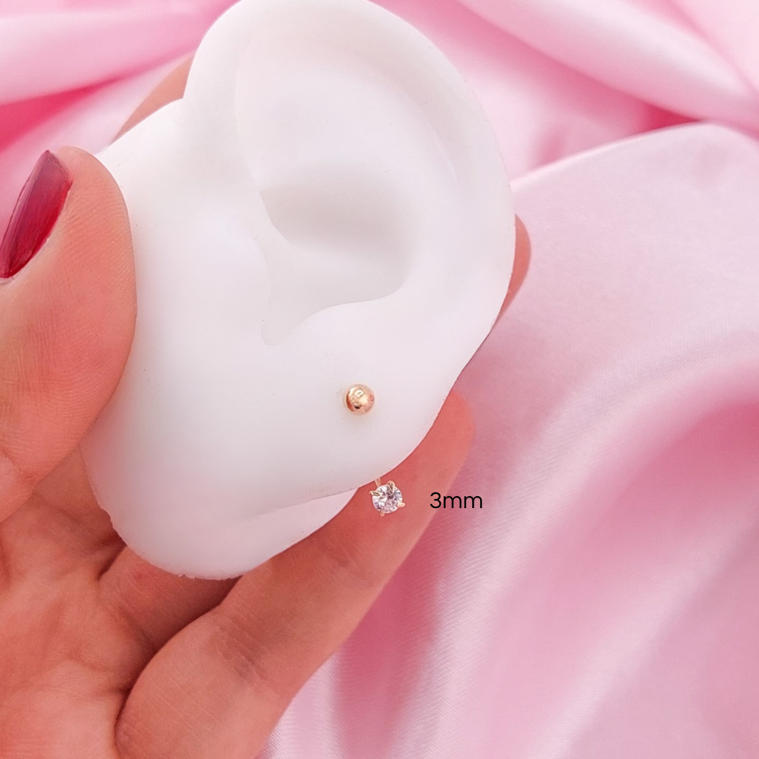 Dormilones Piedra Blanca Telefono 3mm Oro Nacional 10K 210000018541