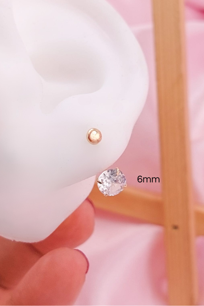 Dormilones Piedra Blanco telefono 6mm Oro 10K 25443