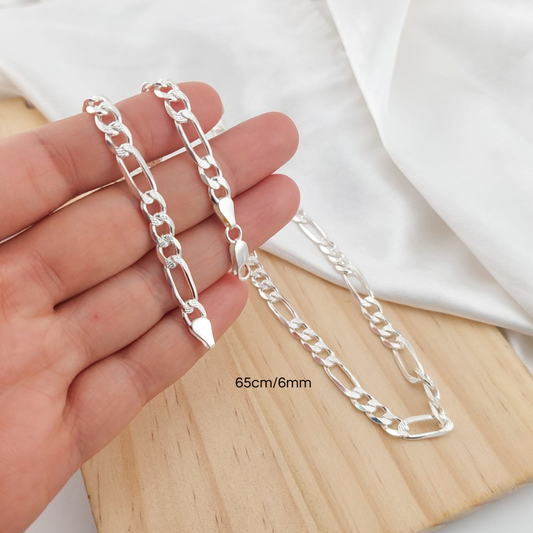 Cadena Figaro Diamantada 65CM/6MM Diamantada Plata 925 25457