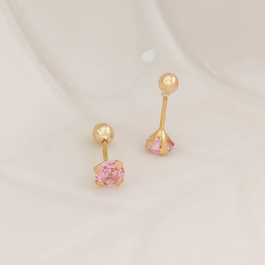 Dormilones Piedra Rosada 4mm Oro 10K 210000020531