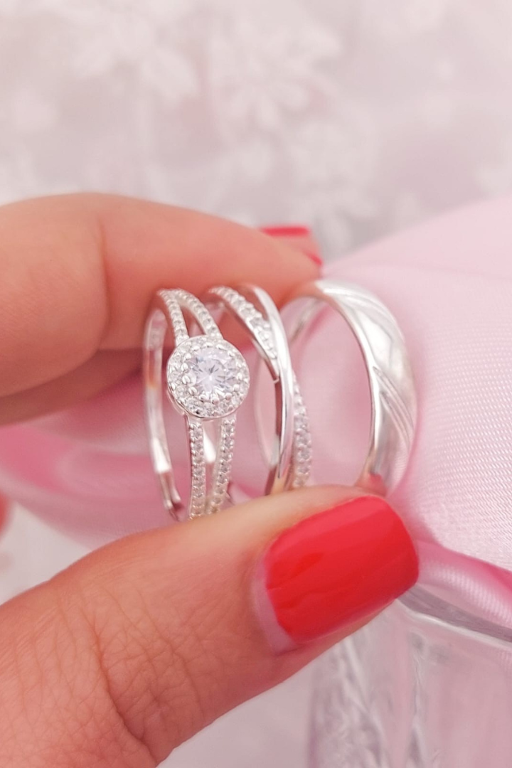 Anillos Tríos Matrimonio Plata 925 25668