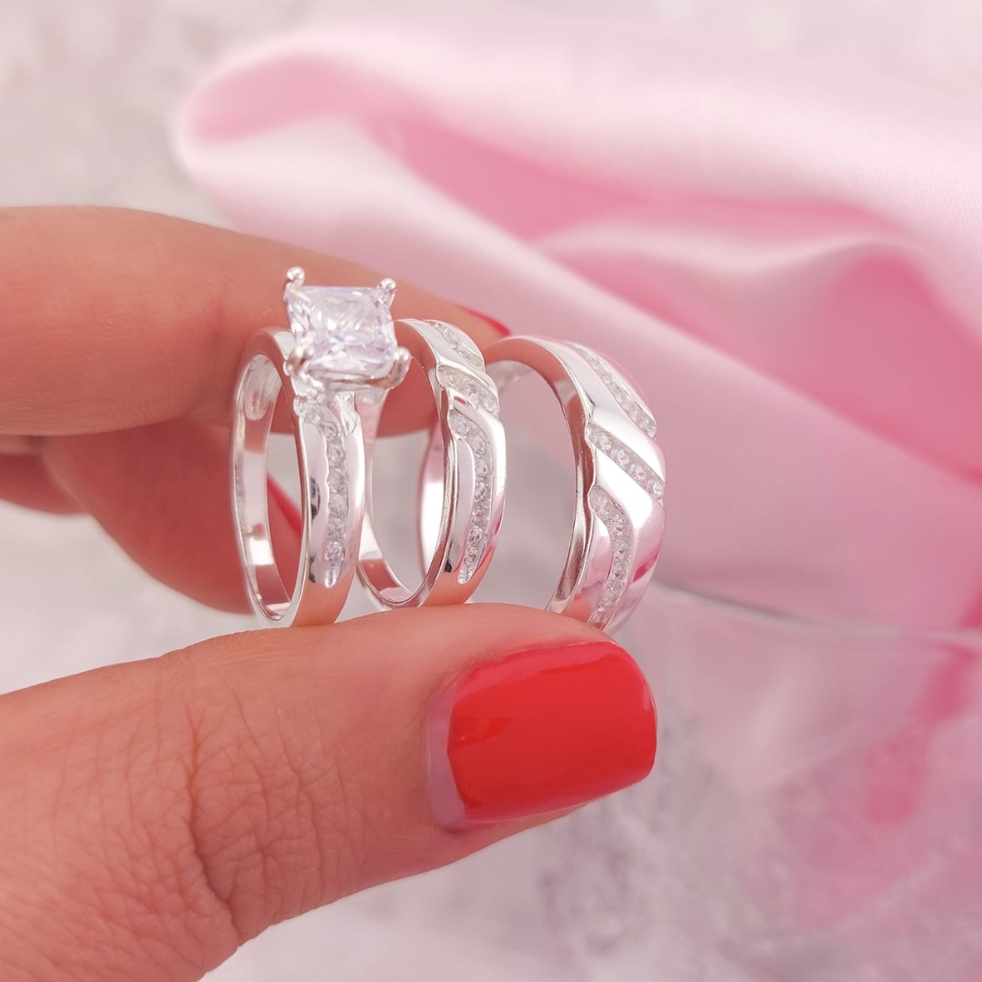 Anillos Tríos Matrimonio Plata 925 25660