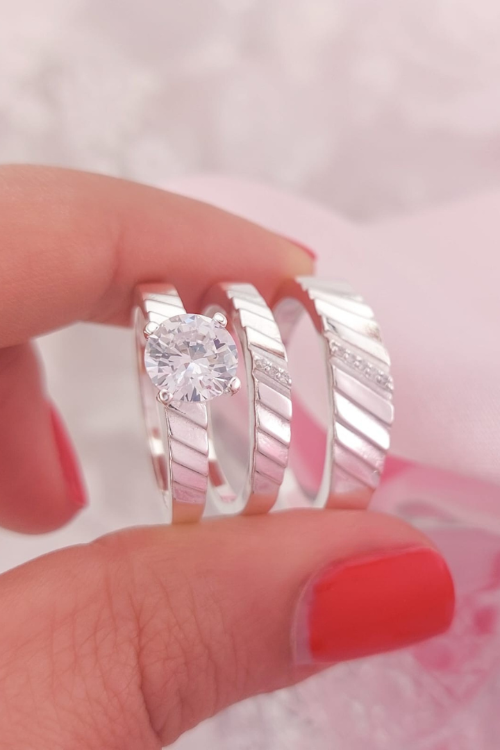 Anillos Tríos Matrimonio Plata 925 25663