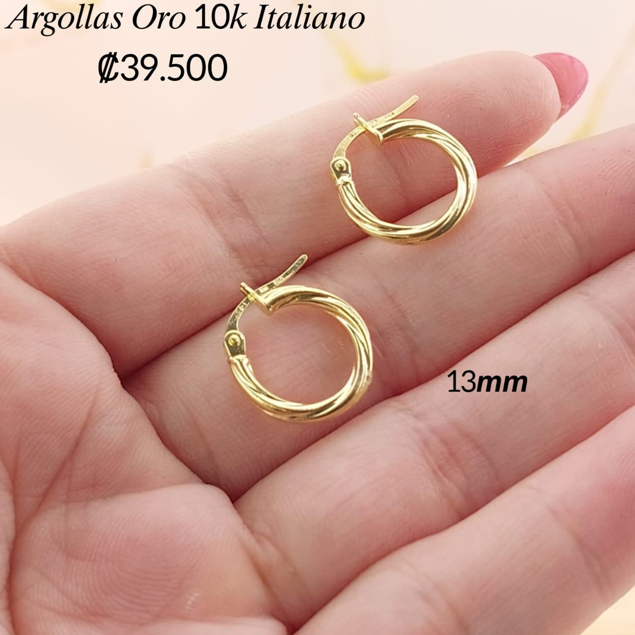Argollas 13mm Oro 10k Italia 27007