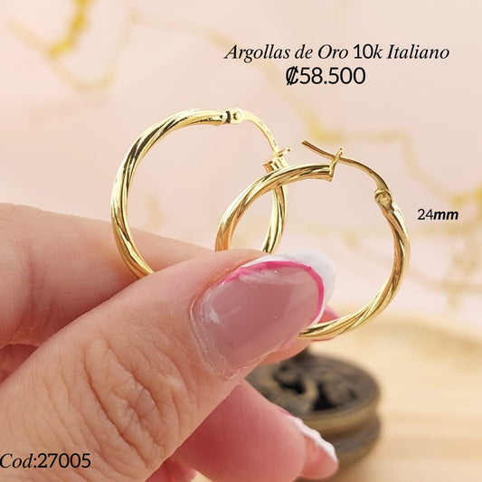 Argollas 24mm Oro 10k Italia 27005