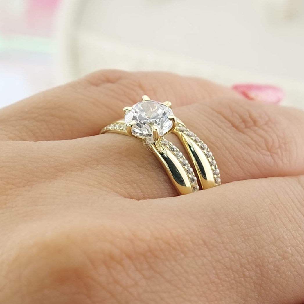 Anillos Dúo Compromiso Oro 10k CZ 6mm 27019