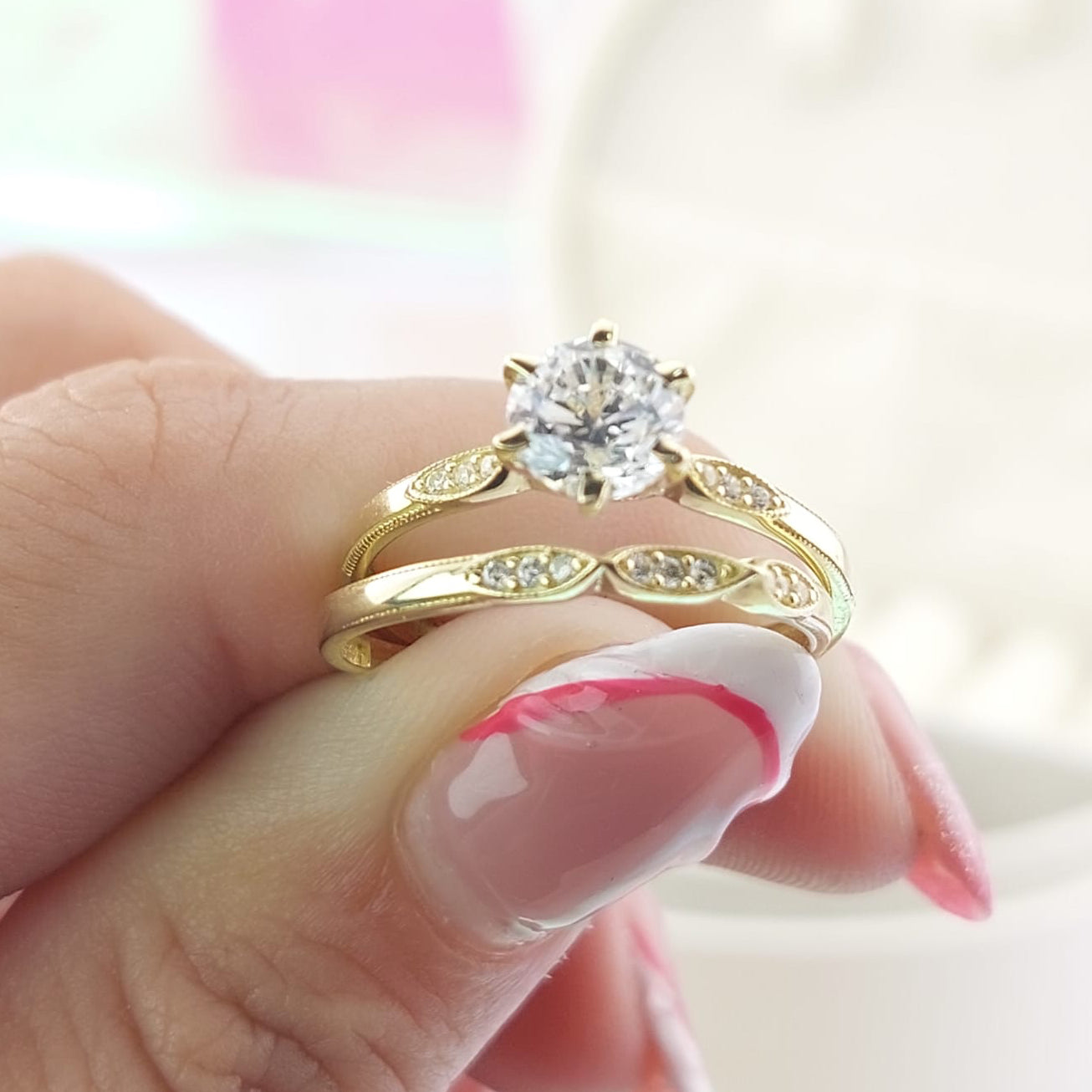 Anillos Dúo Compromiso Oro 10k CZ 6mm 27018