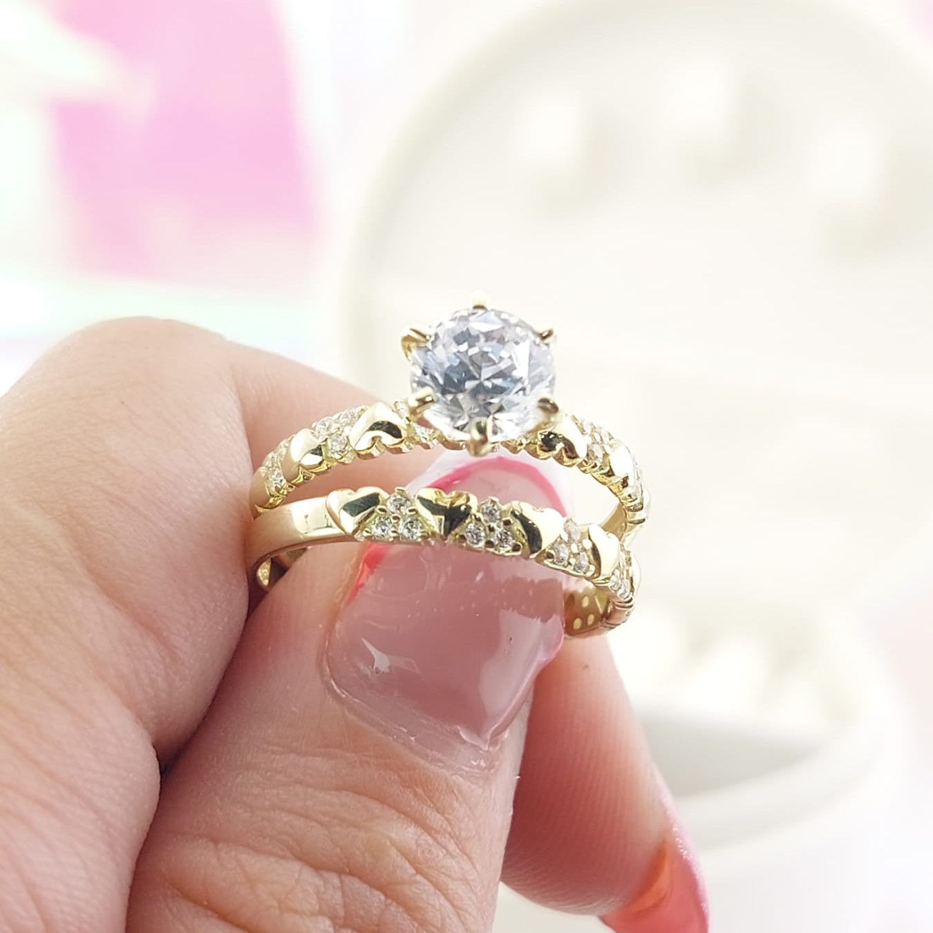 Anillos Dúo Compromiso Oro 10k CZ 6mm 27020