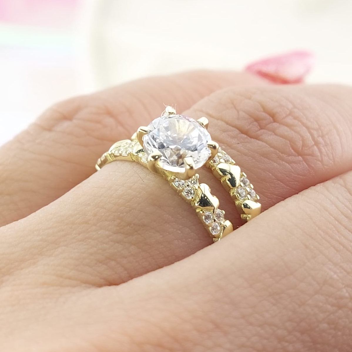 Anillos Dúo Compromiso Oro 10k CZ 6mm 27020