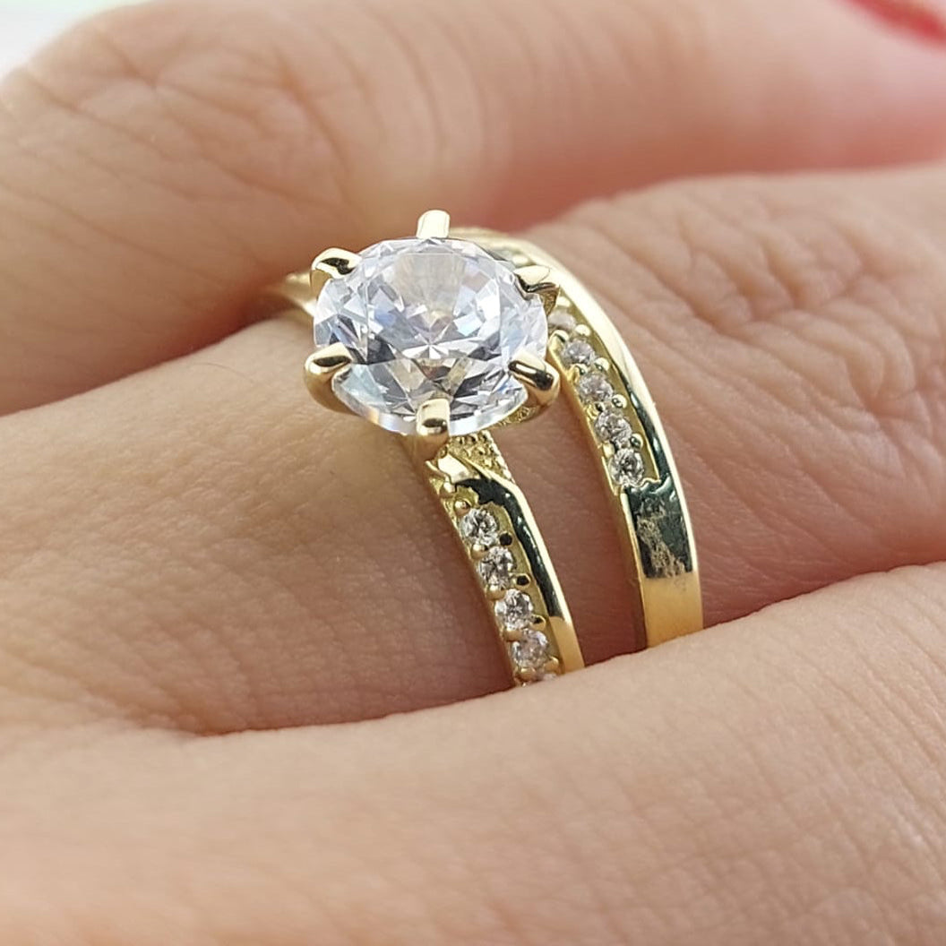 Anillos Dúo Compromiso Oro 10k CZ 6mm 27022