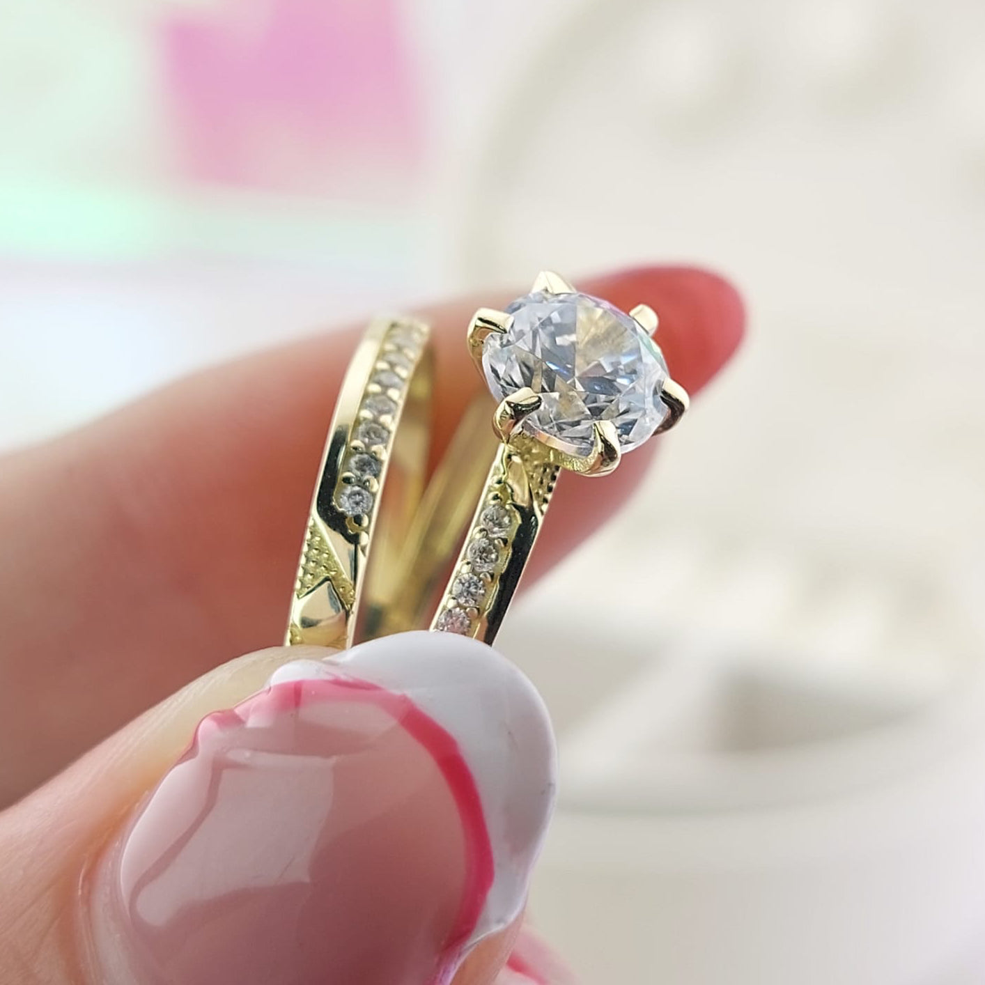 Anillos Dúo Compromiso Oro 10k CZ 6mm 27022