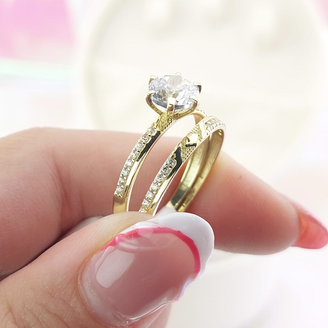 Anillos Dúo Compromiso Oro 10k CZ 6mm 27022
