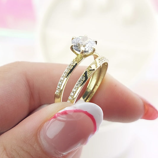 Anillos Dúo Compromiso Oro 10k CZ 6mm 27022