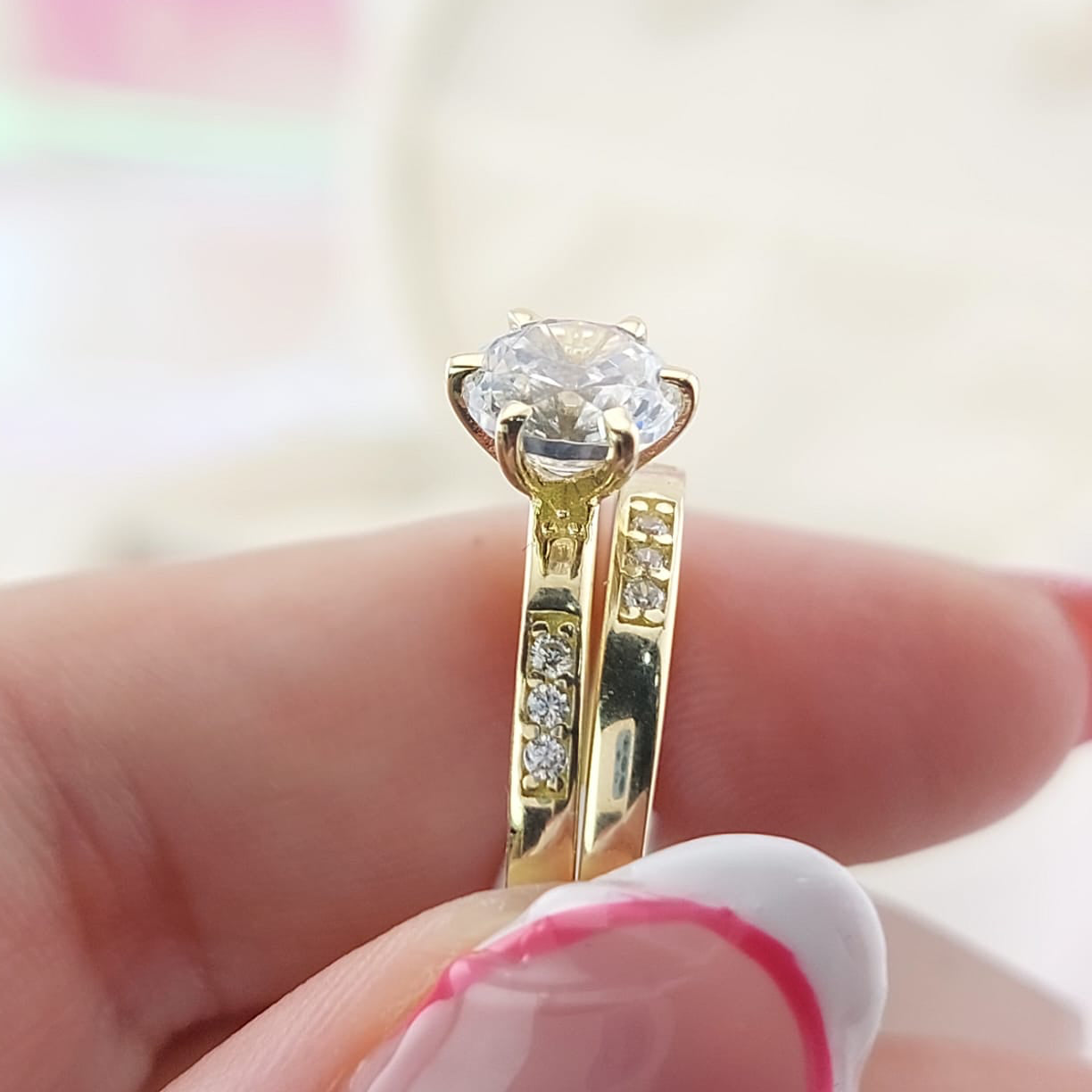 Anillos Dúo Compromiso Oro 10k CZ 6mm 27015