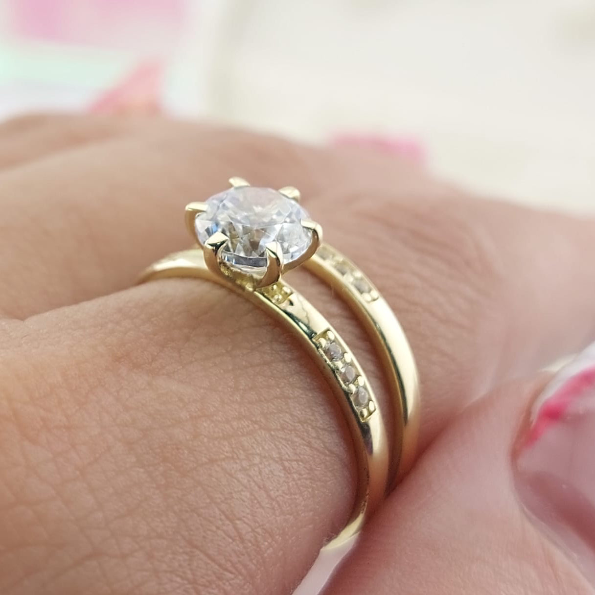 Anillos Dúo Compromiso Oro 10k CZ 6mm 27015