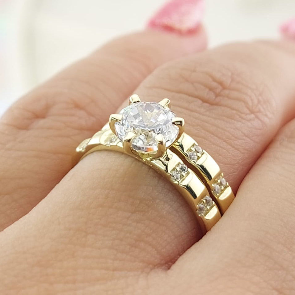 Anillos Dúo Compromiso Oro 10k CZ 6mm 27023