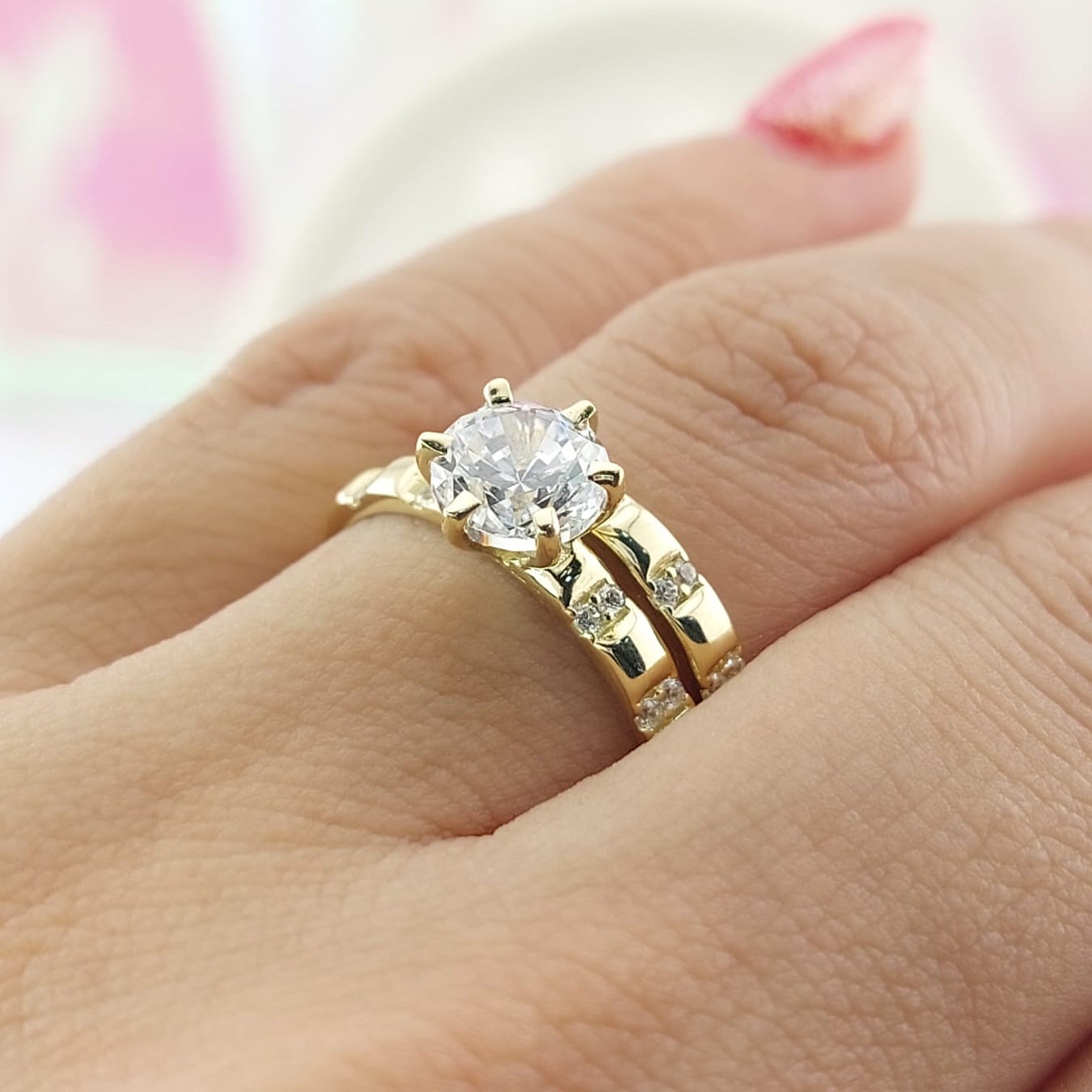 Anillos Dúo Compromiso Oro 10k CZ 6mm 27023