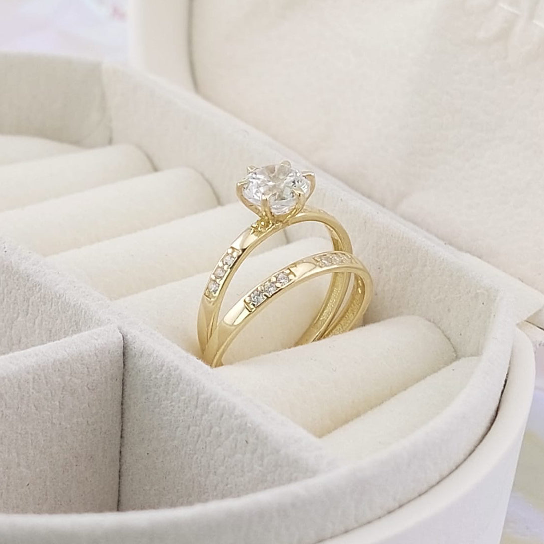 Anillos Dúo Compromiso Oro 10k CZ 6mm 27012