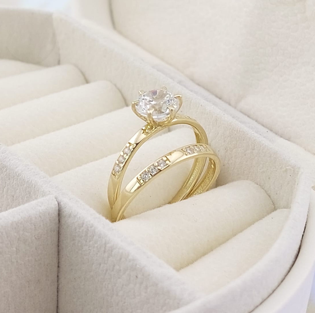 Anillos Dúo Compromiso Oro 10k CZ 6mm 27012