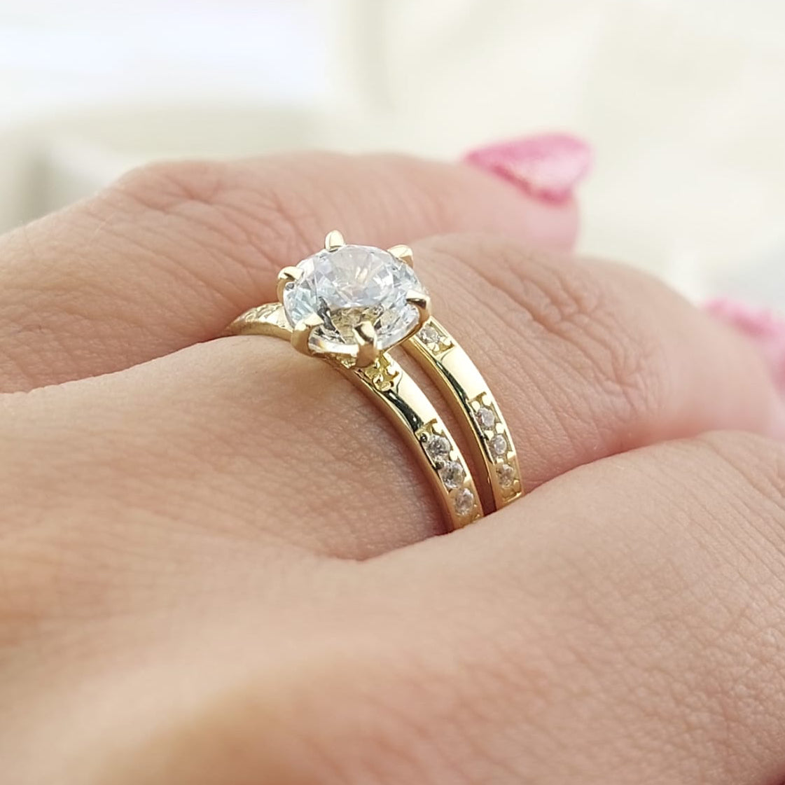 Anillos Dúo Compromiso Oro 10k CZ 6mm 27012